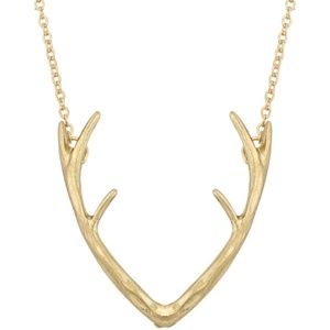 Gold Antler Pendant Necklace -